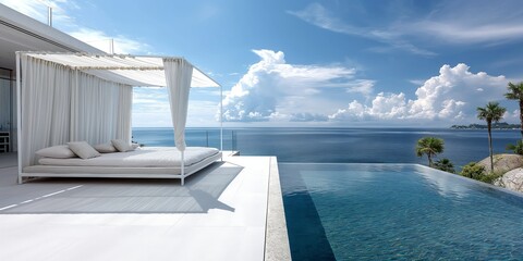 Luxury beachfront villa with an infinity pool and ocean view, perfect for a relaxing vacation or holiday retreat.