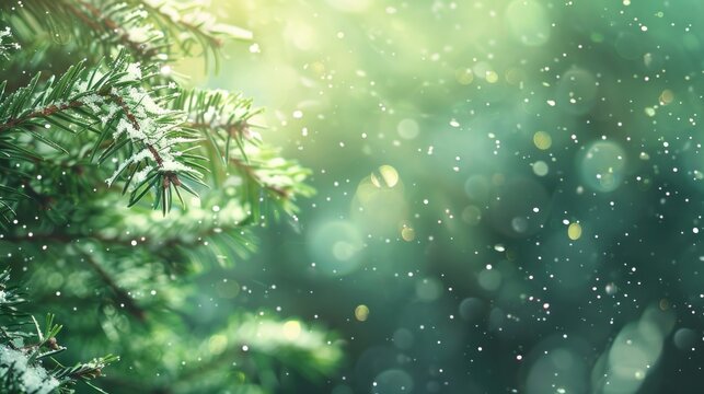 Snowy Evergreen Branch in a Winter Wonderland