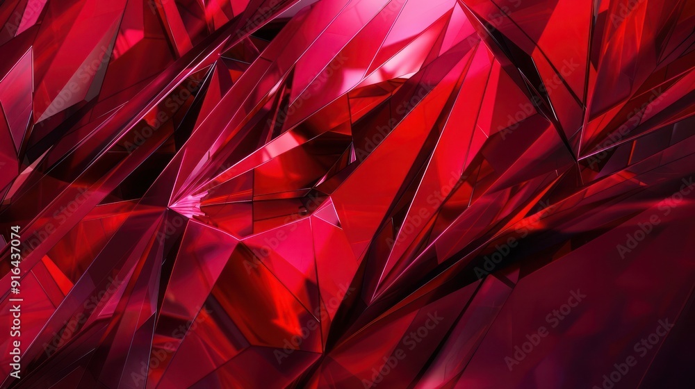 Poster abstract background, rich ruby red tones intertwined with intricate geometric shapes