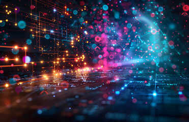 Obraz premium Leuchtender Hintergrund für Technik, Audio, Forschung, Wissenschaft und Grafik, made by AI