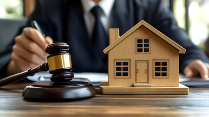 Real Estate Auction Gavel and House Model Illustration
