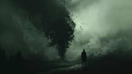 Obraz premium Dark, surreal art with haunting elements and ample space for text