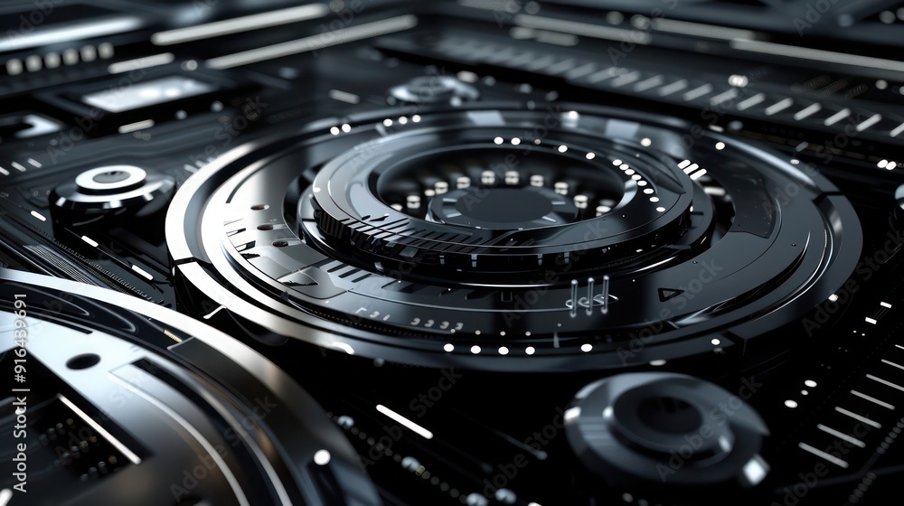 Aufkleber 3d abstract design featuring interactive elements in sleek black and silver, where user interaction 