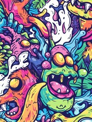 Doodle Art Illustration for Merchandise Clothing, Fashion Textile, Sport Apparel and Clothes Design Printing, Street Art Graffiti Pattern, Colorful Streetwear Design Bundle.