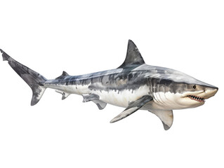 Great White Shark: A powerful and majestic Great White Shark captured in a stunning side view, showcasing its sleek, muscular body and formidable teeth. 