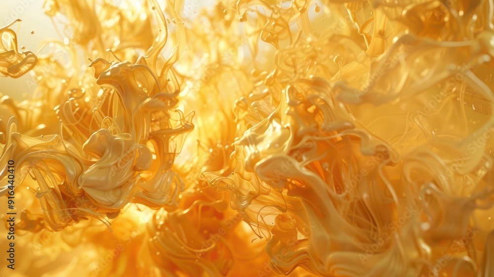 Poster 3d abstract background where shimmering gold ink diffuses elegantly in water