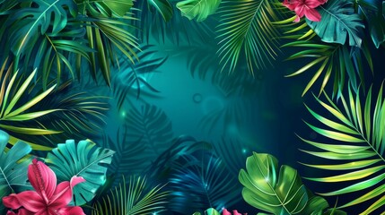 A colorful and eye-catching tropical wedding invitation featuring palm leaves and vibrant colors. Perfect for banner ads and marketing materials.