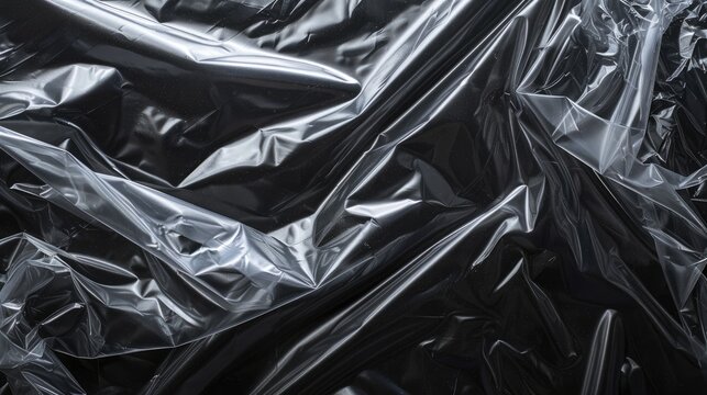 Transparent plastic wrap on a black background with a clean, blank texture overlay for branding mock-up.