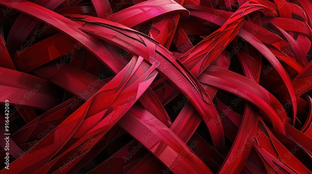Poster abstract background, rich ruby red tones intertwined with intricate geometric shapes