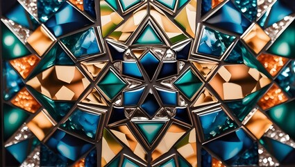 A colorful mosaic pattern with sharp edges and a glossy finish, providing a vibrant yet professional backdrop.