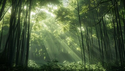 Bamboo forest with sunlight and bokeh background