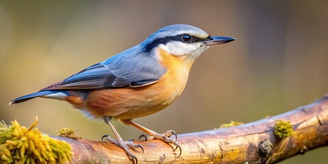 Fototapeta premium Close up of a Eurasian Nuthatch perched on a tree branch , bird, wildlife, nature, tree, branch, close up, colorful