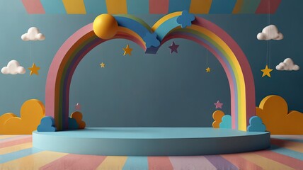 colorful rainbow arch and podium display stage generate ai 