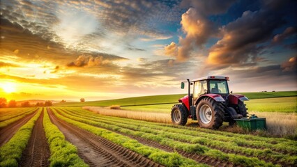 Tractor driving through rural field, agriculture, farm, landscape, farming, vehicle, machinery, rural