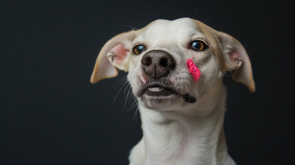 Adorable Dog with Pink Heart on Face