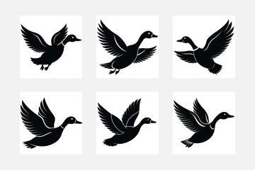 Flying duck silhouette vector illustration.