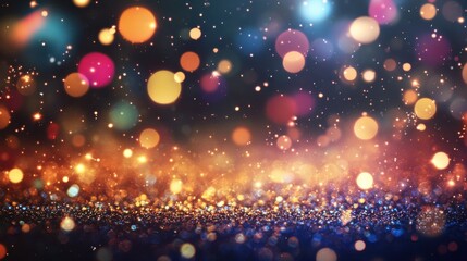 Fototapeta premium A dazzling display of glittering lights and shimmering elements on a dark background, creating a vibrant and eye-catching visual effect that adds a touch of elegance and festivity to any image
