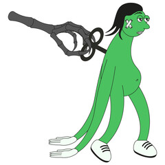 Clockwork Halloween toy. Flat green Zombie character isolated transparent. Creepy emotion vector illustration. EPS 10