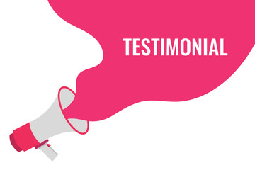 testimonial button, banner, label, template for website. testimonial text with colorful megaphone icon
