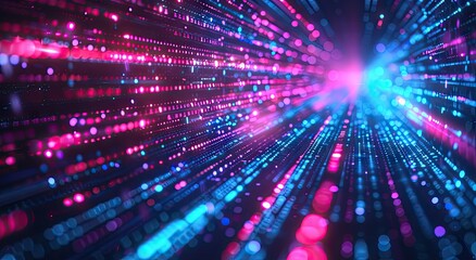 Fototapeta premium Abstract Digital Tunnel with Neon Lights