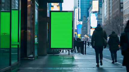Fototapeta premium Green Screen Billboard in Cityscape