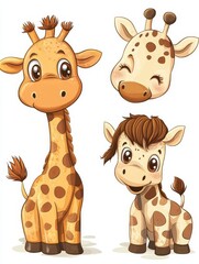 Fototapeta premium Three Cute Giraffes Cartoon Illustration