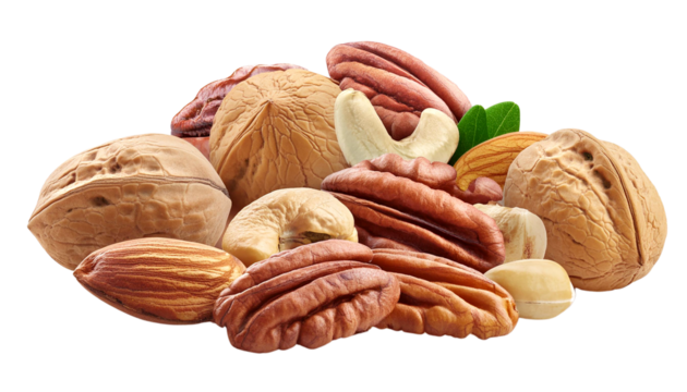 A variety of mixed nuts showcasing their natural textures and colors, perfect for healthy snacking and culinary use.