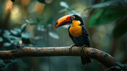 Fototapeta premium A tropical bird standing on a tree branch, close-up high resolution shot. bird photo, bird backgrounds