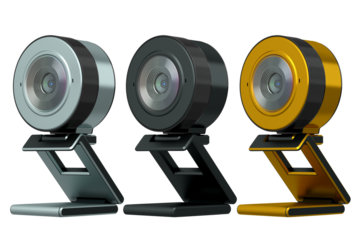 Webcam staying on stand isolated on white background with clipping path. 3D rendering of security web camera for online video chat and conference