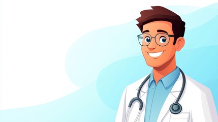 Fototapeta premium A charming cartoonstyle illustration of a doctor wearing a vibrant peacockthemed stethoscope, perfect for healththemed projects.
