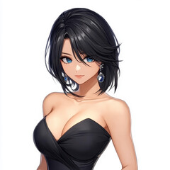 Fototapeta premium Discover a stunning female anime character in a chic oneshoulder dress, showcasing intricate details and a cool vibe.