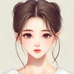 Fototapeta premium A stunning 3D animated character of a young Asian woman, showcasing her almond eyes and elegant pose in a fullbody shot.
