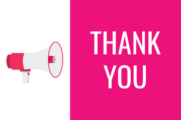 thank you button, banner, label, template for website. thank you text with colorful megaphone icon
