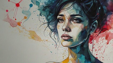 Illustration of a woman face with sadness and depression 
