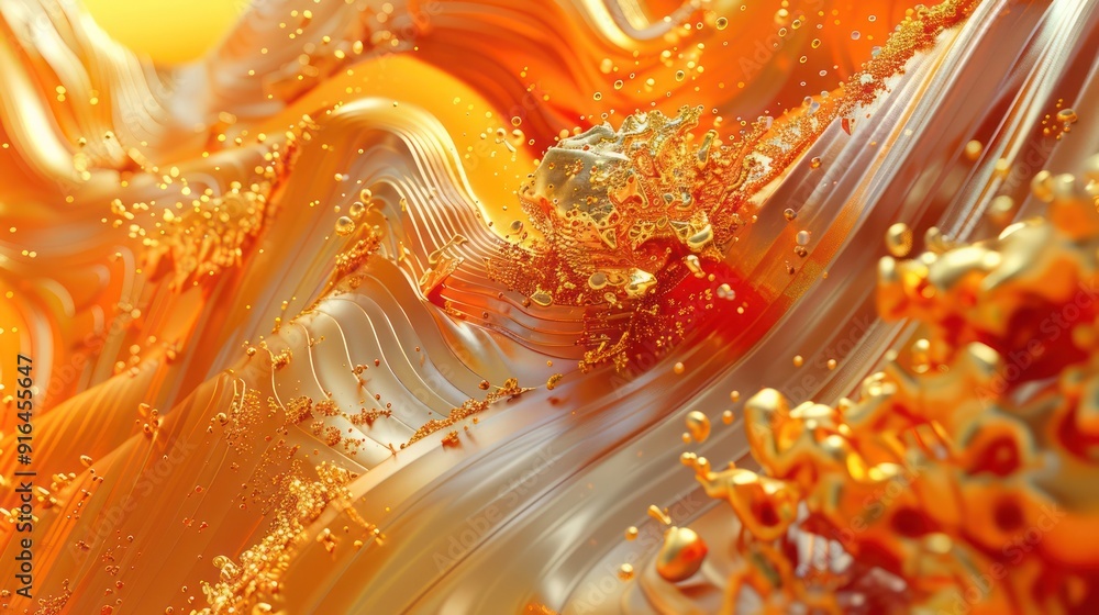 Poster embark on a journey through a vivid 3d abstract scene featuring interactive elements in fiery shades