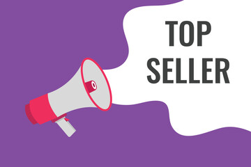 top seller button, banner, label, template for website. top seller text with colorful megaphone icon
