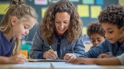 A dedicated teacher helping a student understand a difficult math problem, using visual aids and step-by-step explanations, demonstrating patience and support in fostering academic confidence and