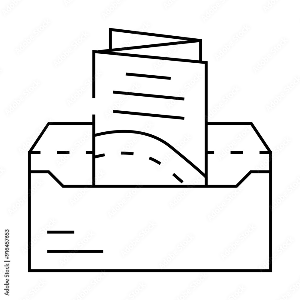 Wall mural sending booklet in envelope by mail line icon vector. sending booklet in envelope by mail sign. isol