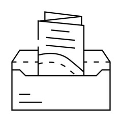 sending booklet in envelope by mail line icon vector. sending booklet in envelope by mail sign. isolated contour symbol black illustration