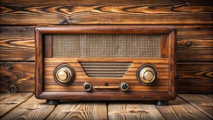 Vintage radio with knobs and dials on a wooden surface , retro, old-fashioned, antique, music, entertainment, technology