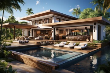 Fototapeta premium Photo of a modern design house with outdoor space