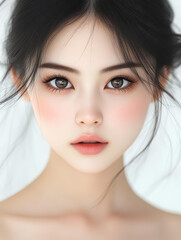 Obraz premium A stunning portrait of a young woman with captivating features, showcasing ultra highdefinition detail in soft, warm light.