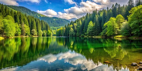 Scenic forest landscape at Lac Genin in Oyonnax, forest, nature, trees, lake, reflection, water, beauty, serene, peaceful