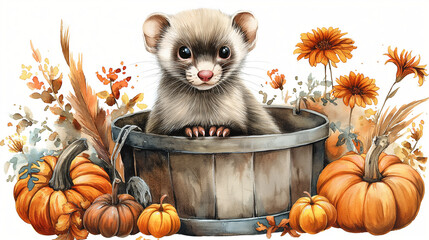 Autumn composition with different animals