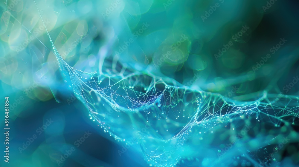 Poster an intricate web of cool blues and greens forms a calming and serene abstract background.