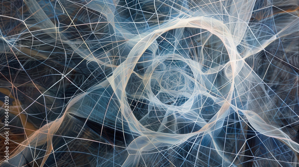 Poster an intricate web of lines and shapes forms a complex and captivating composition