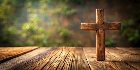 Rustic cross on simple table in slide show background, rustic, cross, simple, table, slide show, background