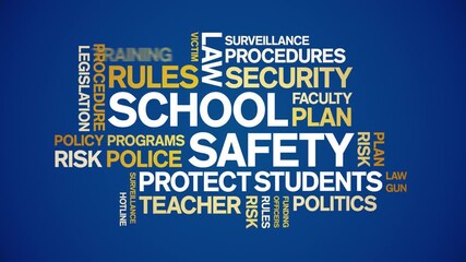 School Safety animated word cloud;text design animation tag kinetic typography seamless loop.