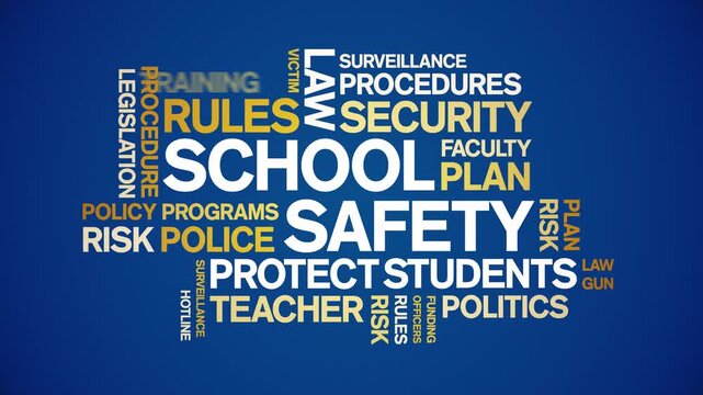 School Safety animated word cloud;text design animation tag kinetic typography seamless loop.