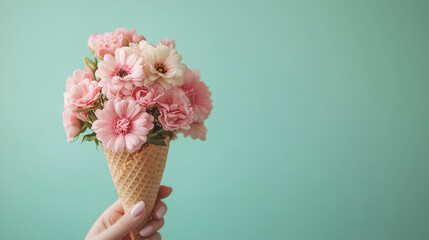 Pink Flowers in an Ice Cream Cone. 